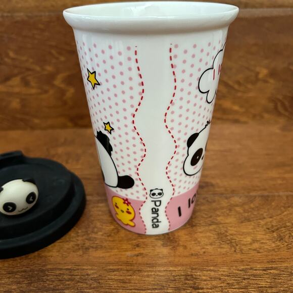 I LOVE PANDA Ceramic Travel Mug with Silicone Lid - Picture 4 of 4